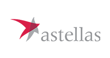 A red and white logo of astell